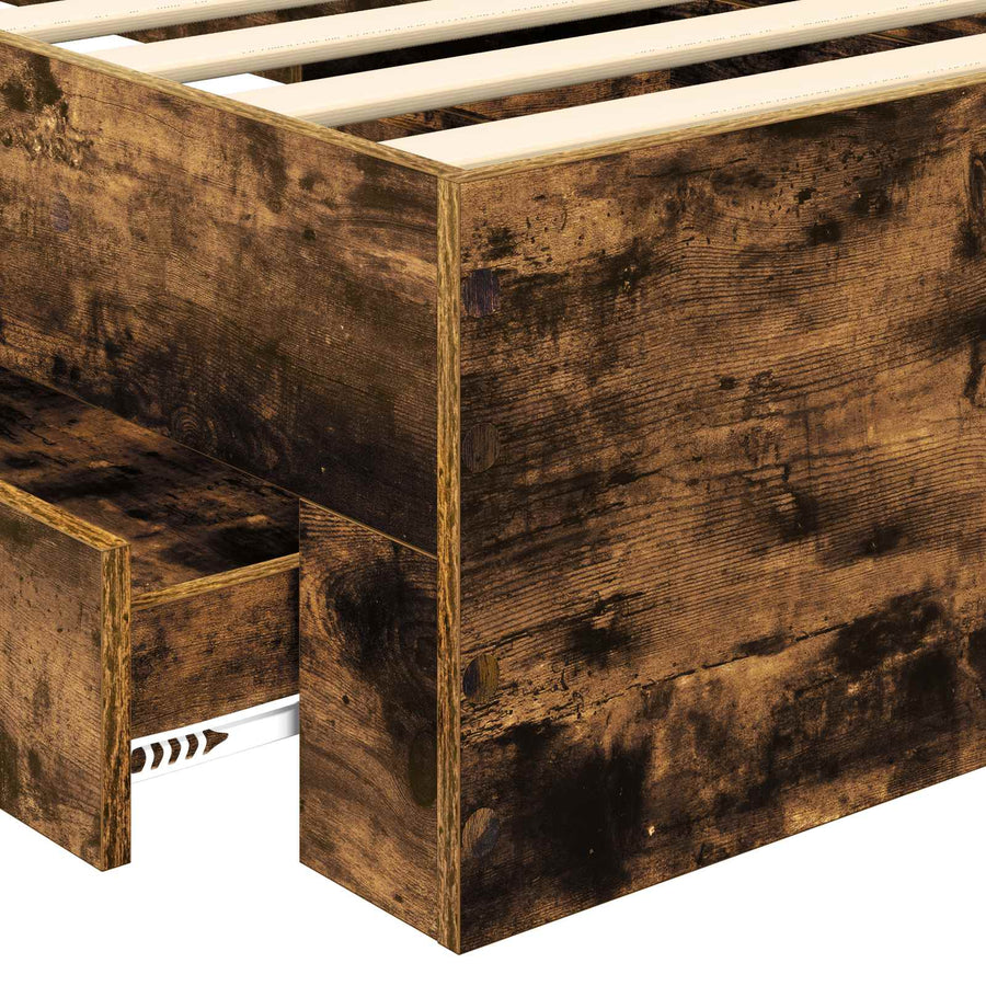 Bedframe met lade Gerookt eiken 100 x 200 cm Bewerkt hout