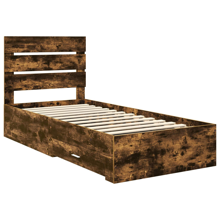 Bedframe met lade Gerookt eiken 100 x 200 cm Bewerkt hout