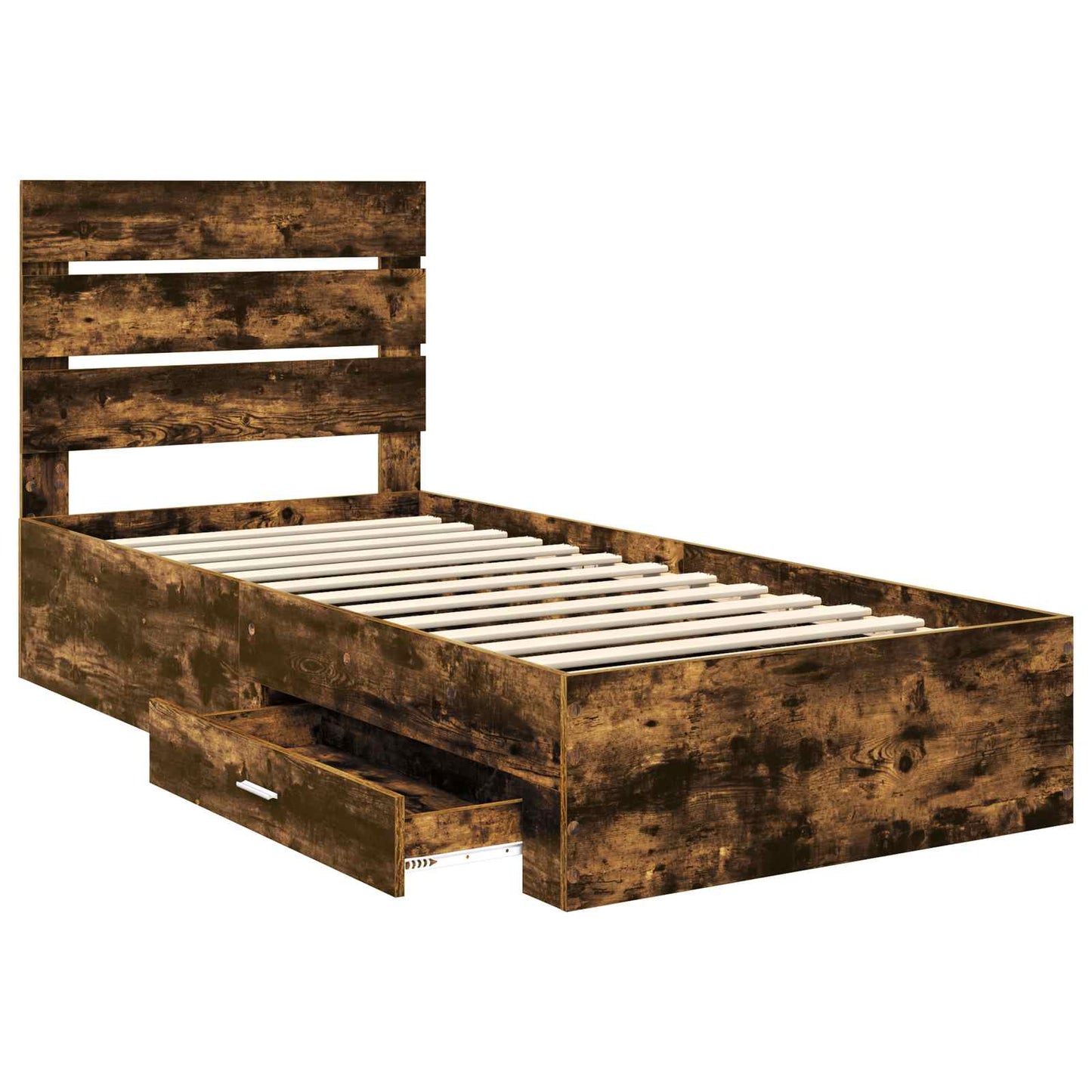 Bedframe met lade Gerookt eiken 100 x 200 cm Bewerkt hout