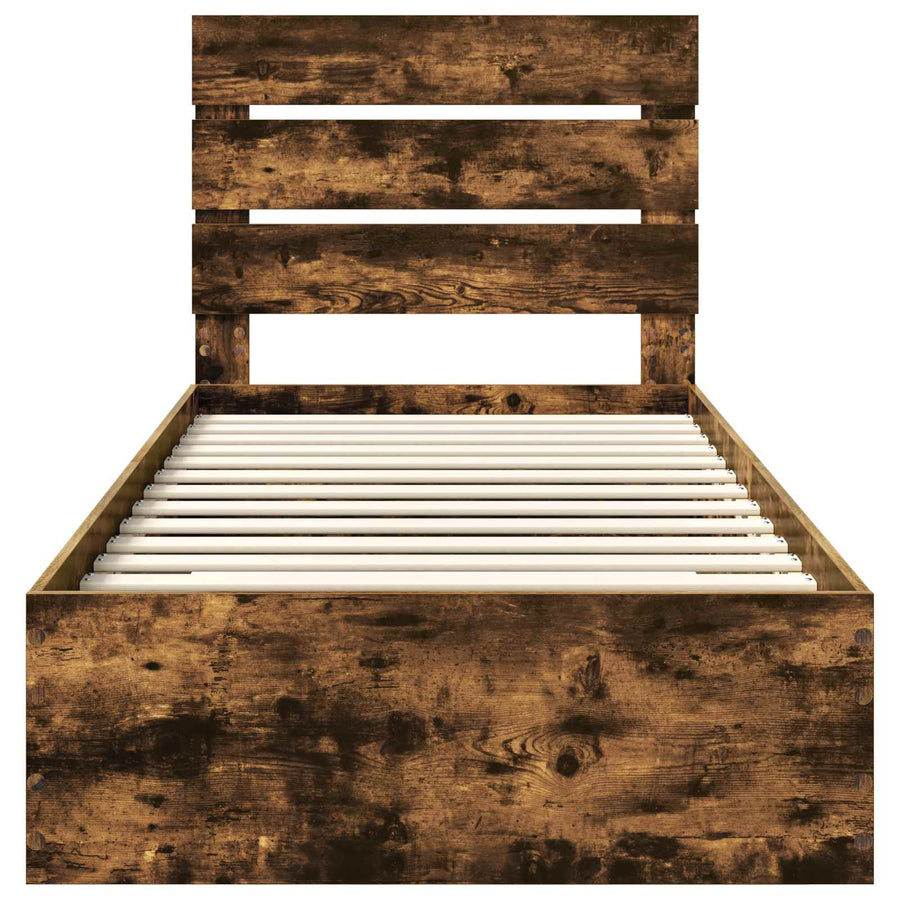 Bedframe met lade Gerookt eiken 100 x 200 cm Bewerkt hout