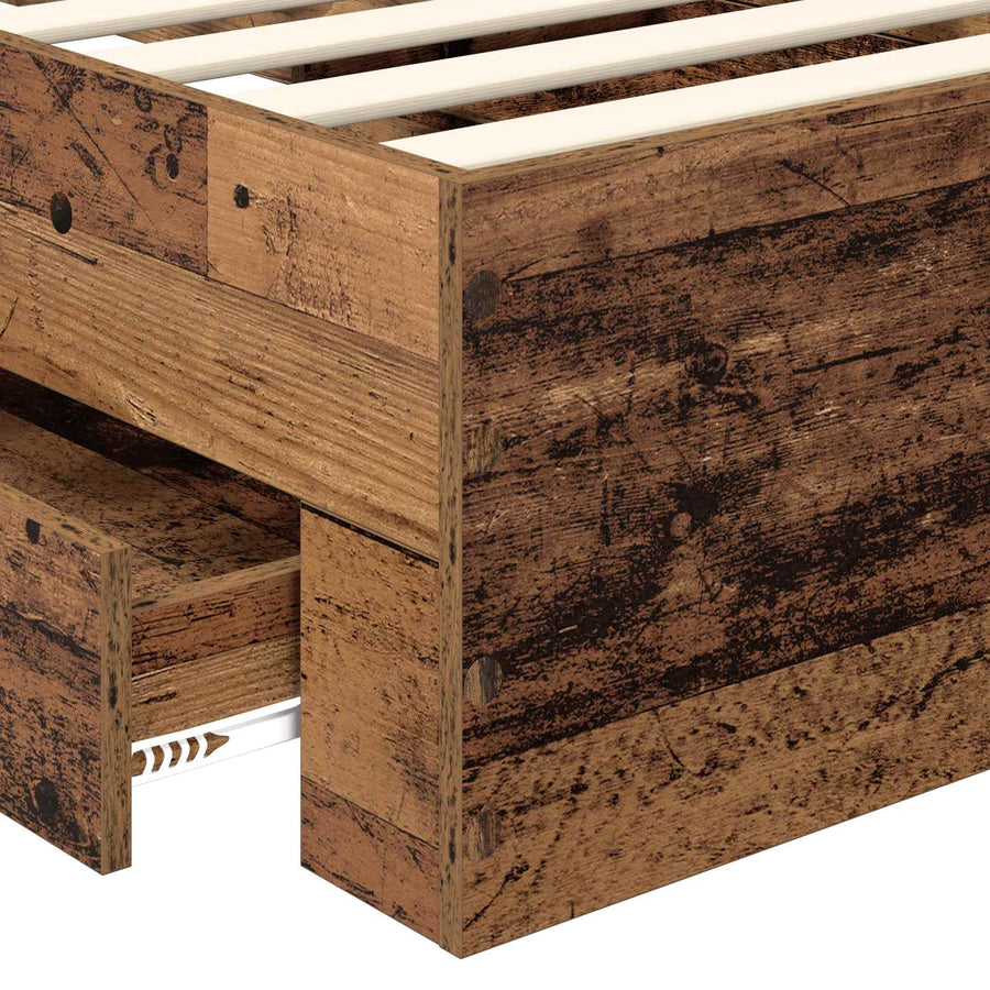 Bedframe met lade met opslag Oudhout 100 x 200 cm Bewerkt hout