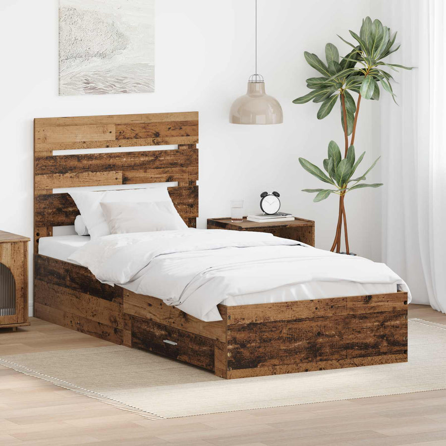 Bedframe met lade met opslag Oudhout 100 x 200 cm Bewerkt hout
