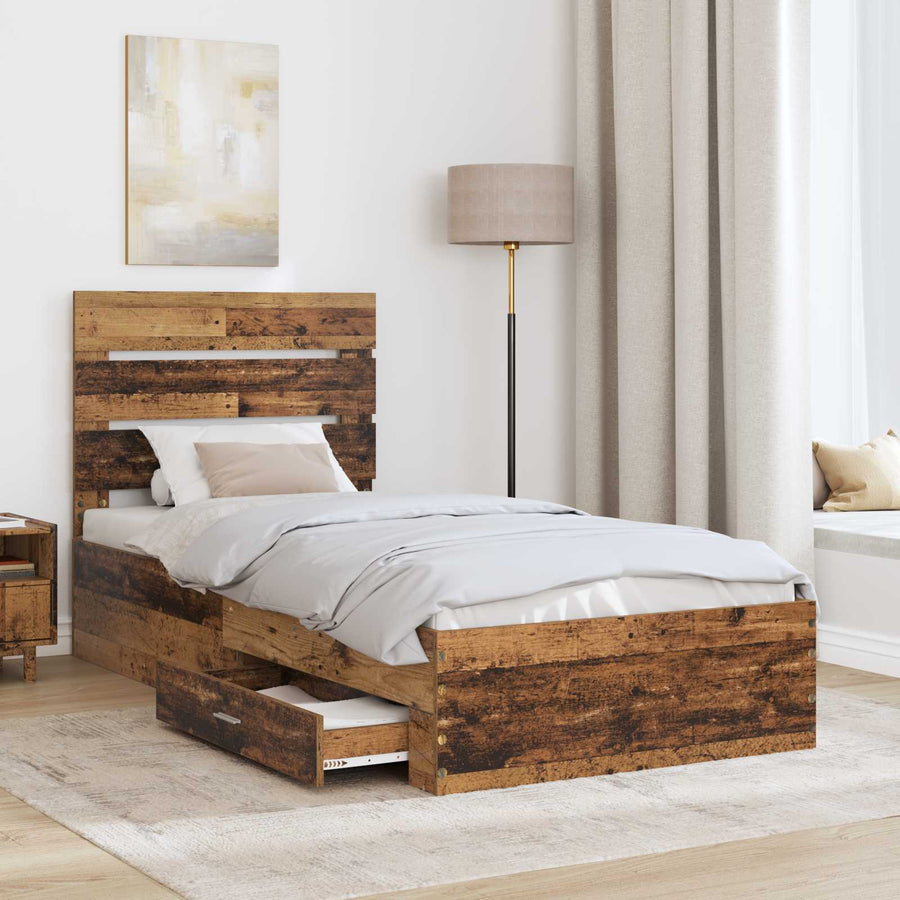 Bedframe met lade met opslag Oudhout 100 x 200 cm Bewerkt hout