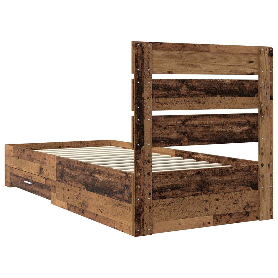 Bedframe met lade met opslag Oudhout 100 x 200 cm Bewerkt hout
