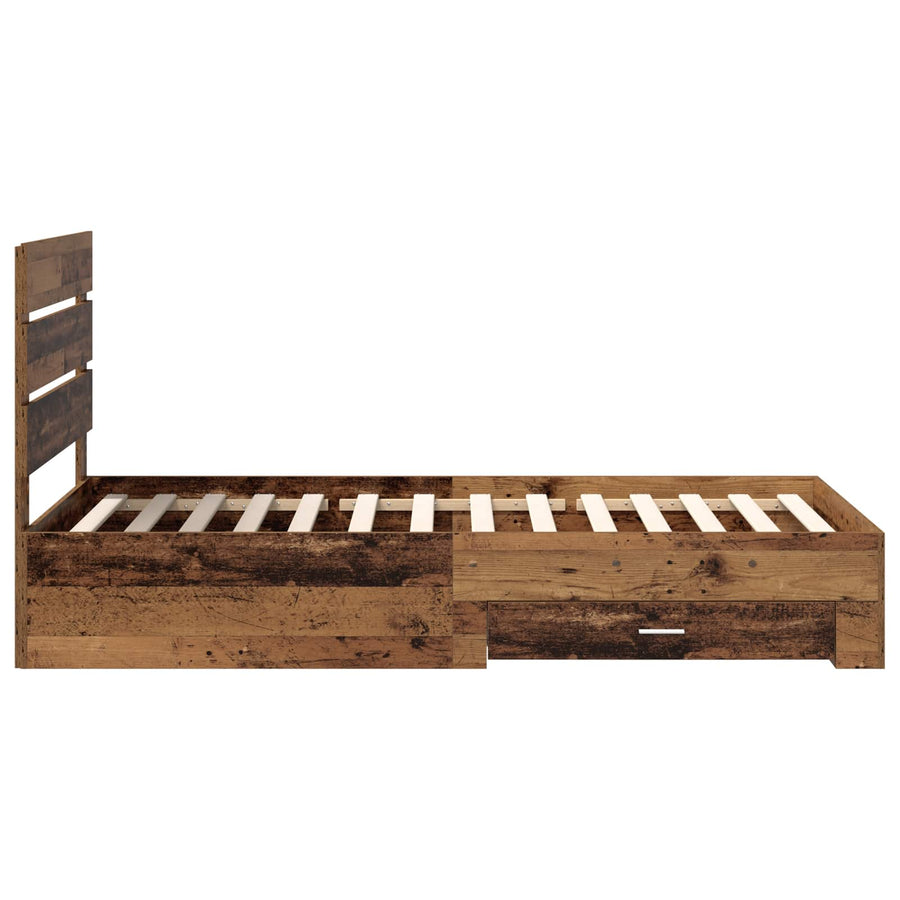 Bedframe met lade met opslag Oudhout 100 x 200 cm Bewerkt hout