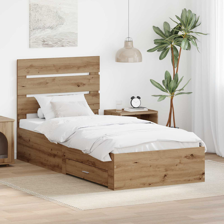 Bedframe met lade Artisan Eiken 100 x 200 cm Bewerkt hout