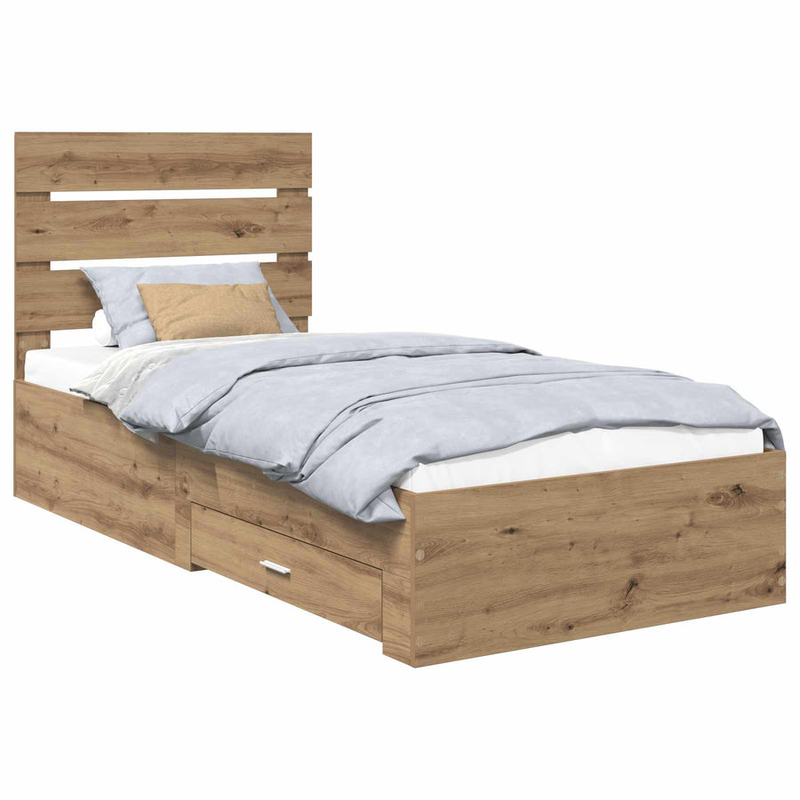 Bedframe met lade Artisan Eiken 100 x 200 cm Bewerkt hout
