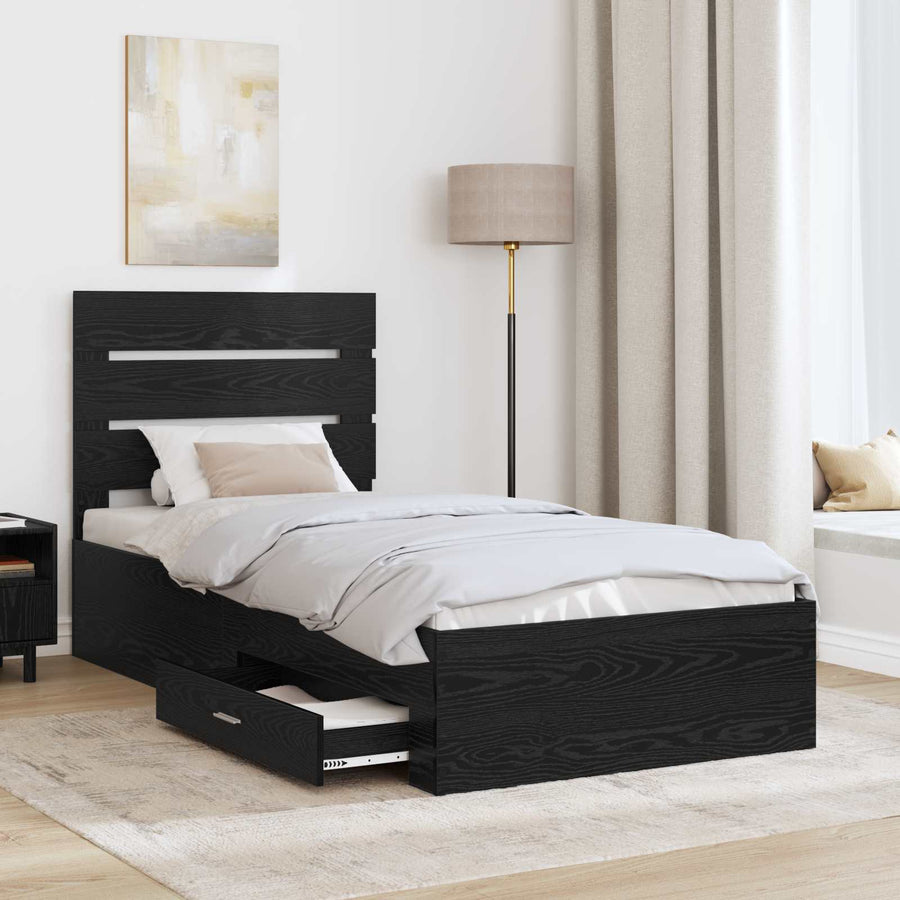 Bedframe met lade Zwart Eiken 90 x 200 cm Bewerkt hout