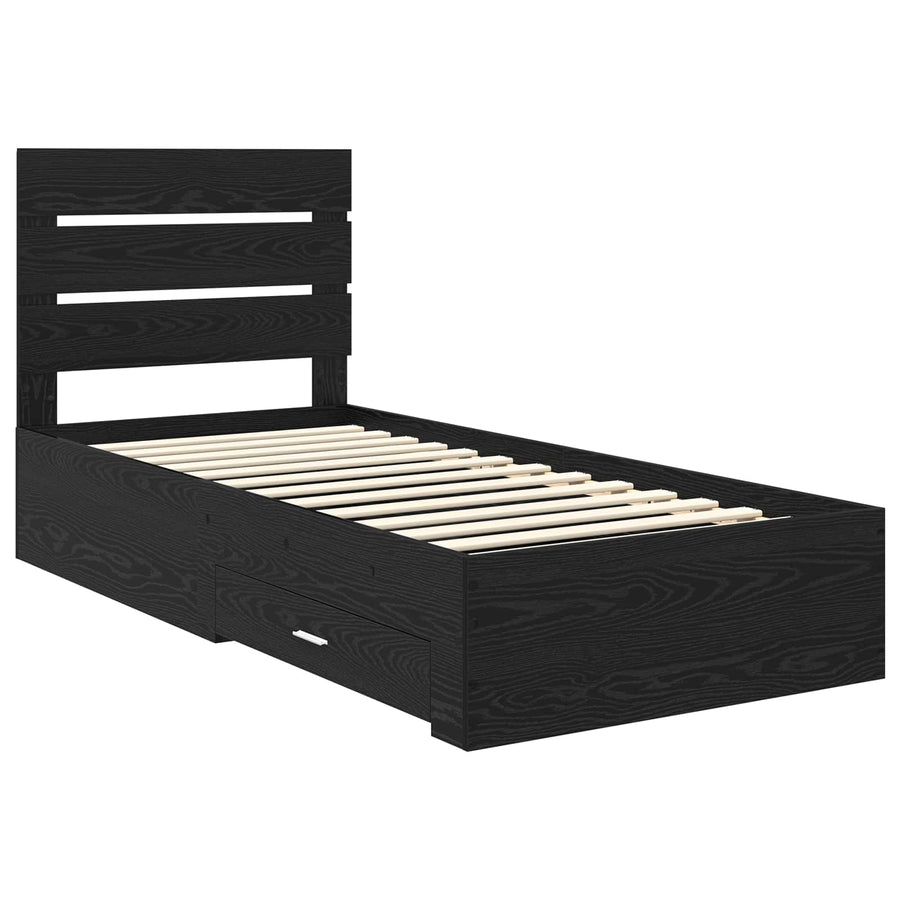 Bedframe met lade Zwart Eiken 90 x 200 cm Bewerkt hout