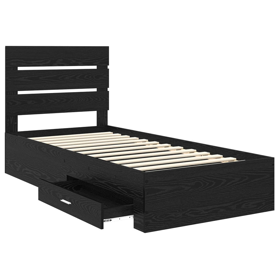 Bedframe met lade Zwart Eiken 90 x 200 cm Bewerkt hout