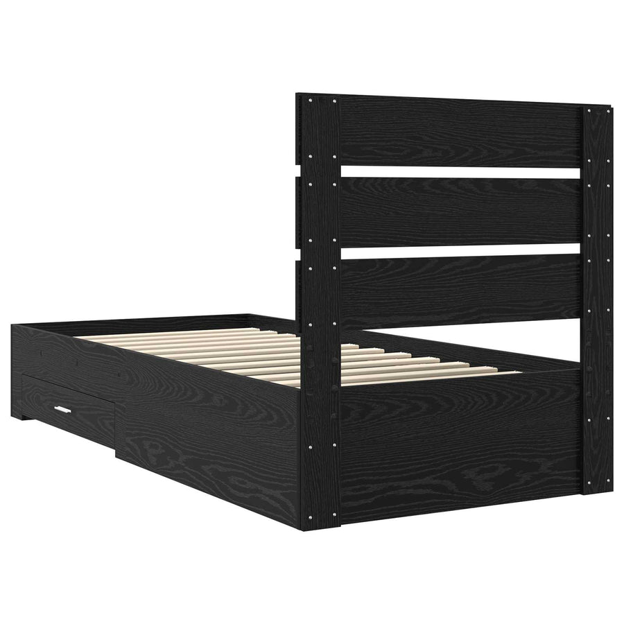 Bedframe met lade Zwart Eiken 90 x 200 cm Bewerkt hout