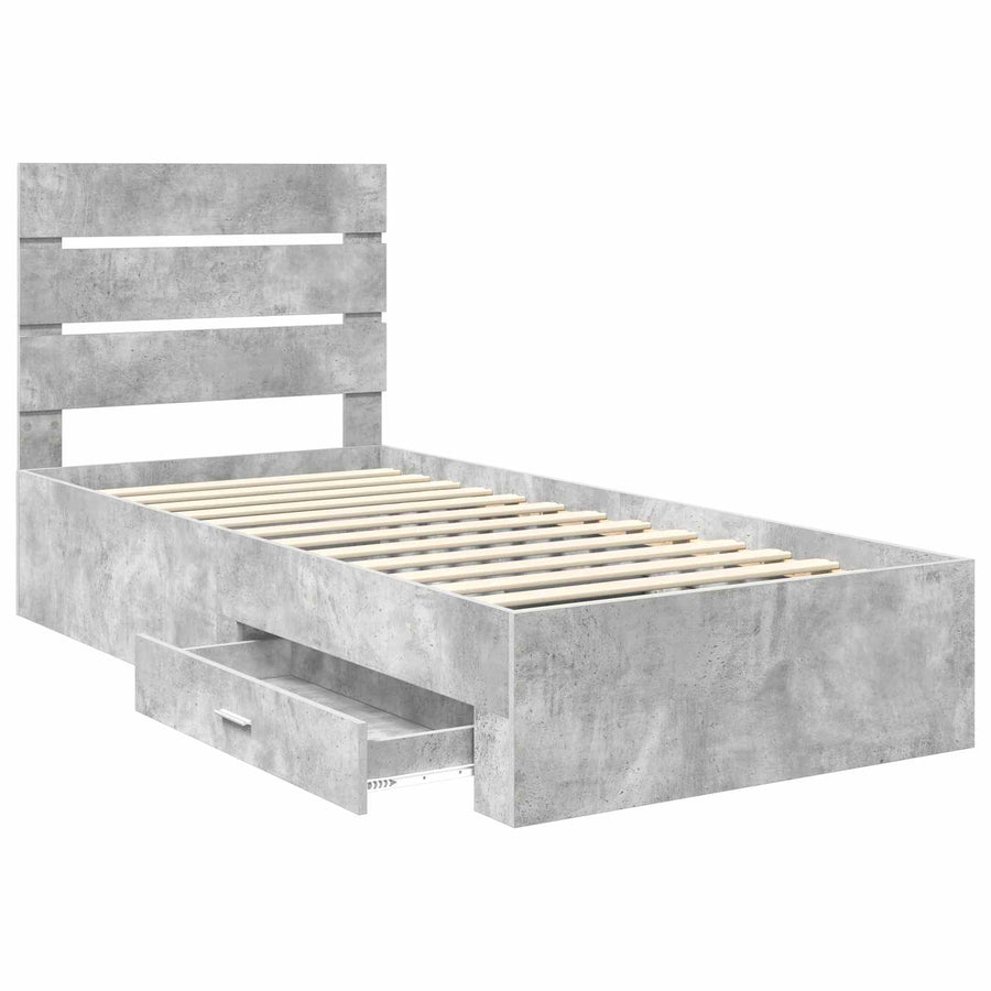 Bedframe met lade Beton Grijs 90 x 200 cm Bewerkt hout