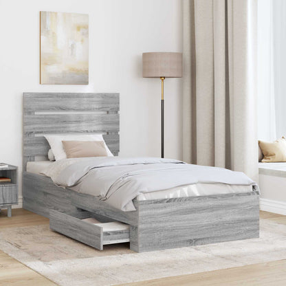 Bedframe met lade Grijs Sonoma 90 x 200 cm Bewerkt hout