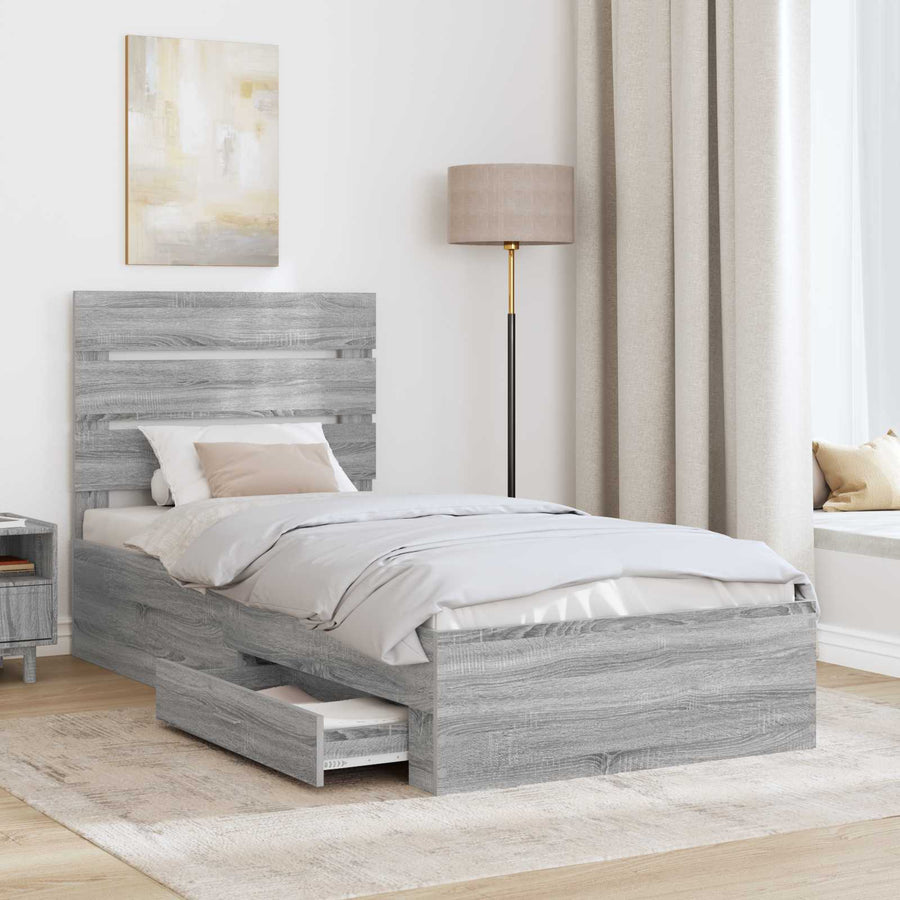 Bedframe met lade Grijs Sonoma 90 x 200 cm Bewerkt hout