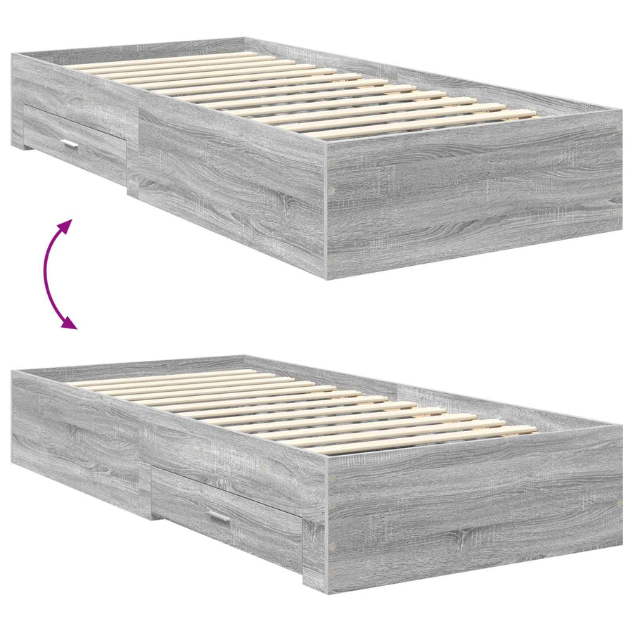 Bedframe met lade Grijs Sonoma 90 x 200 cm Bewerkt hout