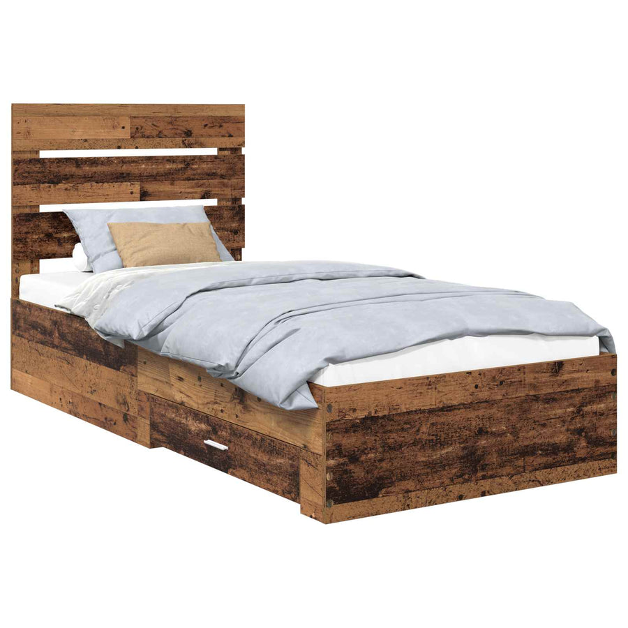 Bedframe met lade met opslag Oudhout 90 x 200 cm Bewerkt hout