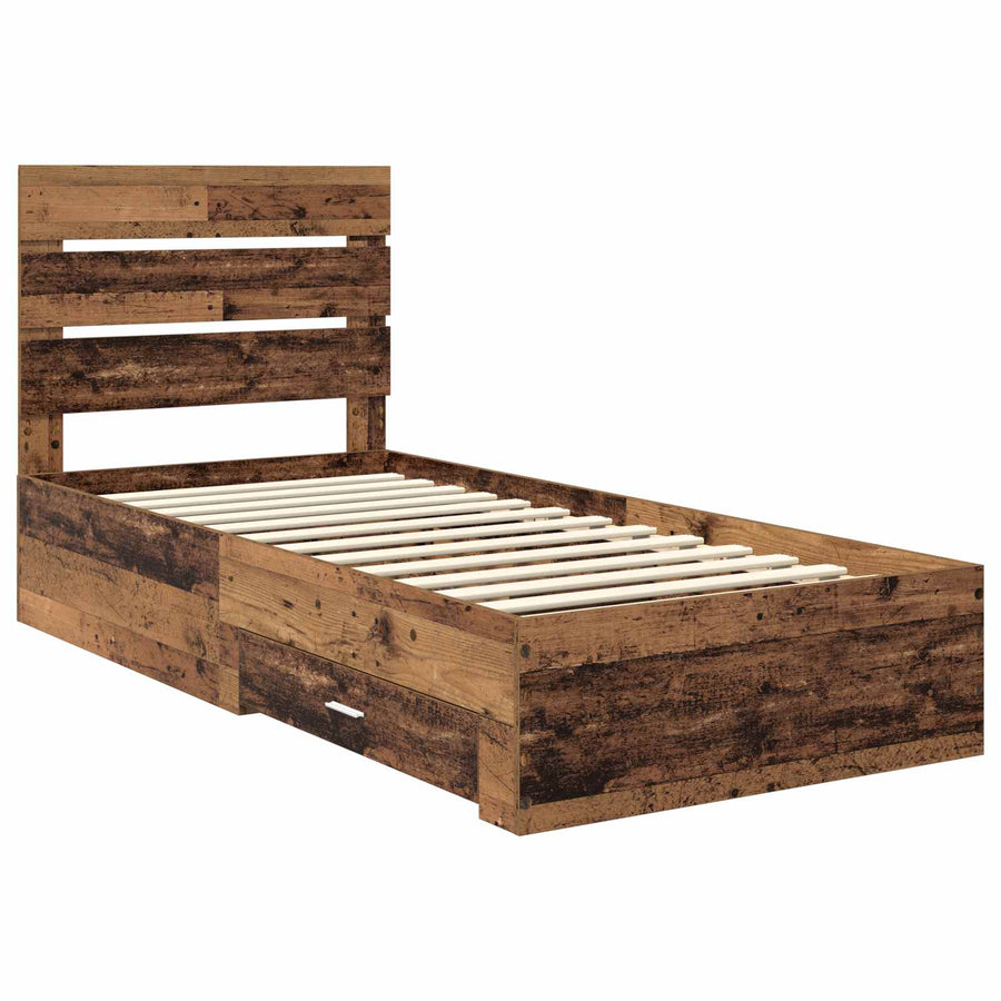 Bedframe met lade met opslag Oudhout 90 x 200 cm Bewerkt hout