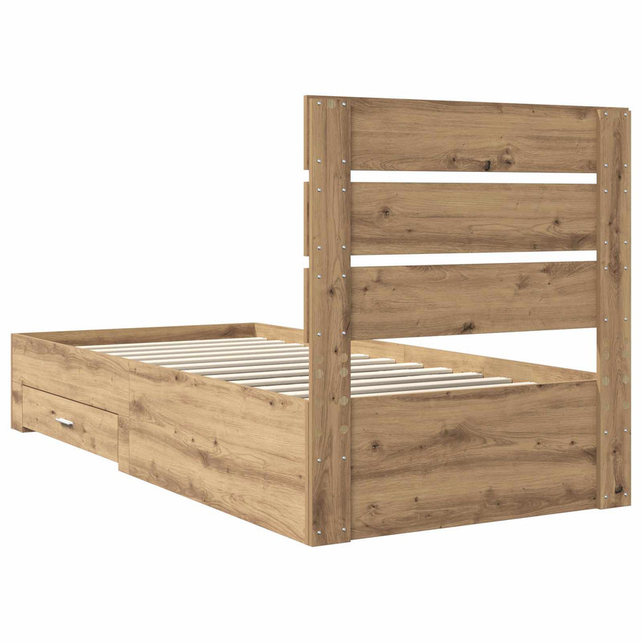 Bedframe met lade Artisan Eiken 90 x 200 cm Bewerkt hout