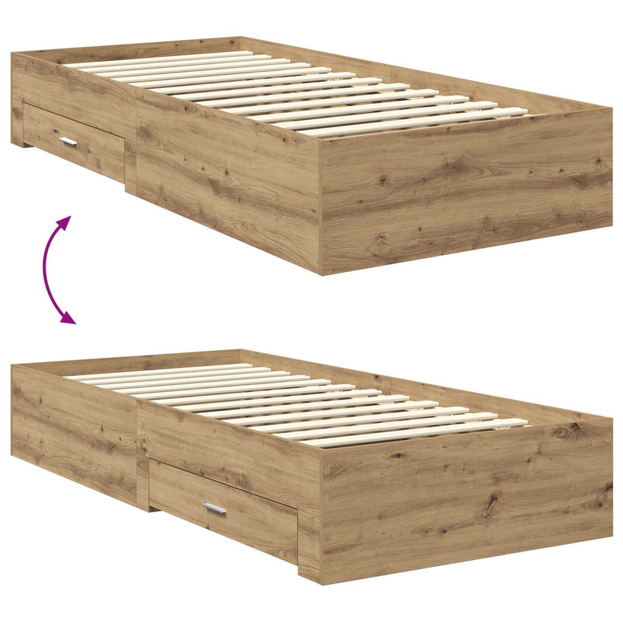 Bedframe met lade Artisan Eiken 90 x 200 cm Bewerkt hout