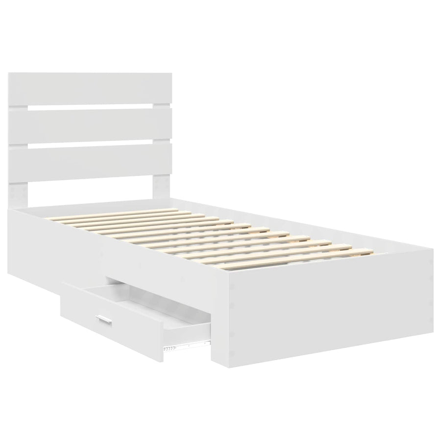 Bedframe met lade met hoofdeinde Wit 90 x 190 cm Bewerkt hout