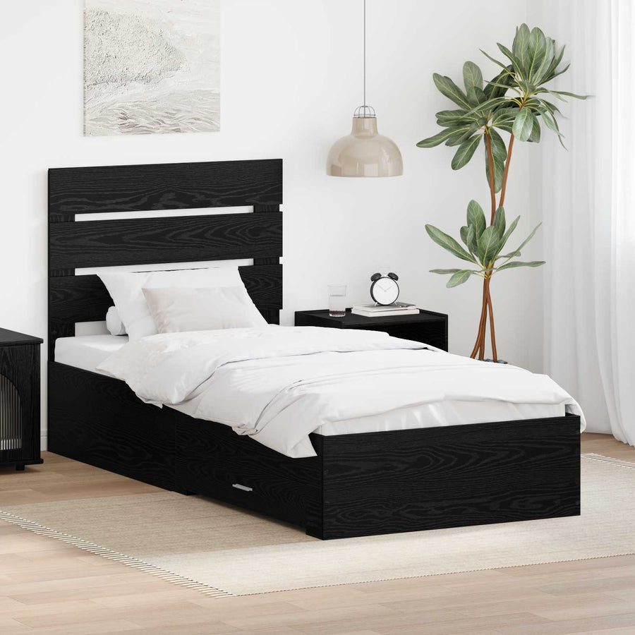 Bedframe met lade Zwart Eiken 90 x 190 cm Bewerkt hout