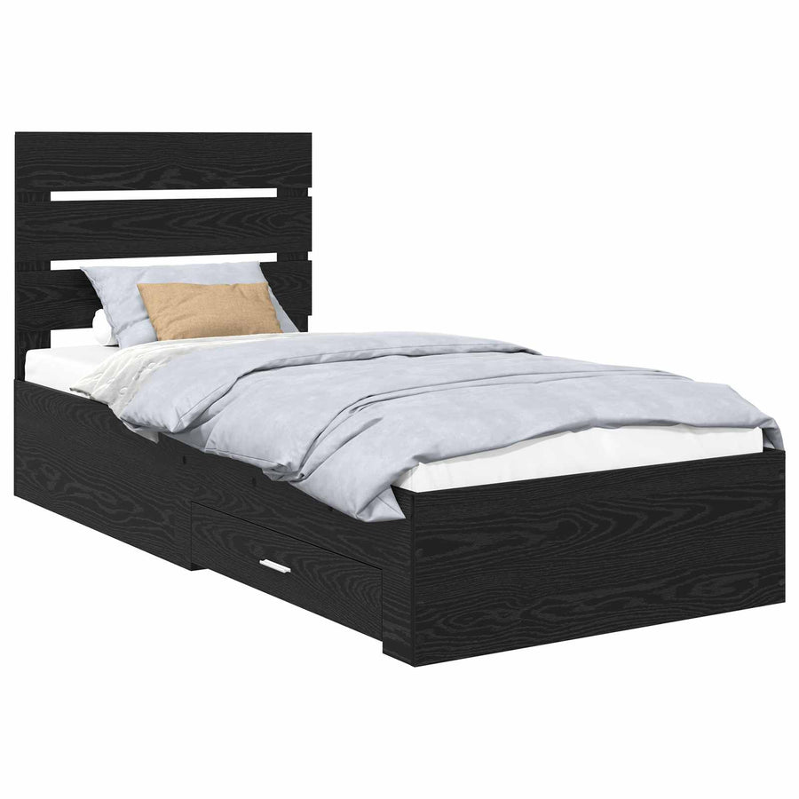 Bedframe met lade Zwart Eiken 90 x 190 cm Bewerkt hout