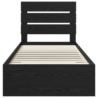 Bedframe met lade Zwart Eiken 90 x 190 cm Bewerkt hout