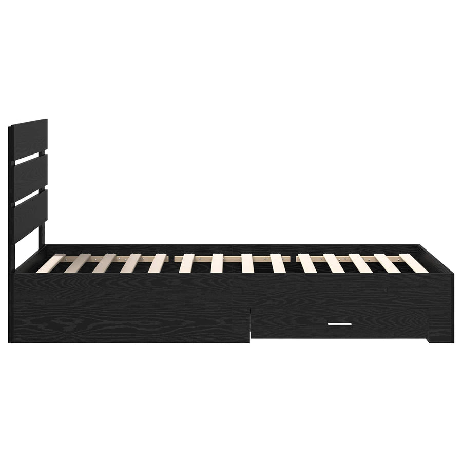 Bedframe met lade Zwart Eiken 90 x 190 cm Bewerkt hout