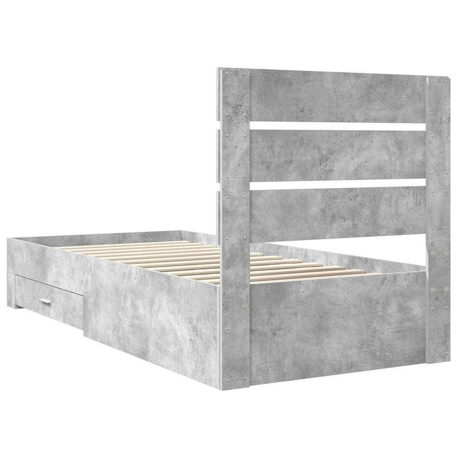Bedframe met lade Beton Grijs 90 x 190 cm Bewerkt hout