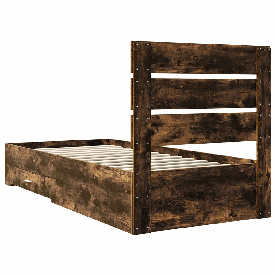 Bedframe met lade Gerookt eiken 90 x 190 cm Bewerkt hout