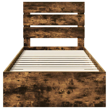 Bedframe met lade Gerookt eiken 90 x 190 cm Bewerkt hout