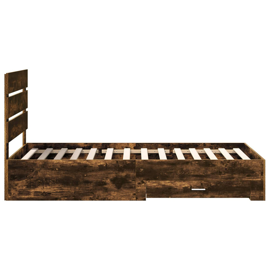 Bedframe met lade Gerookt eiken 90 x 190 cm Bewerkt hout