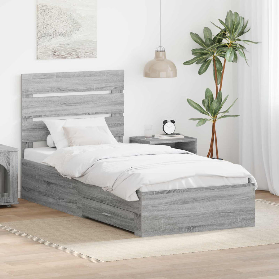 Bedframe met lade Grijs Sonoma 90 x 190 cm Bewerkt hout