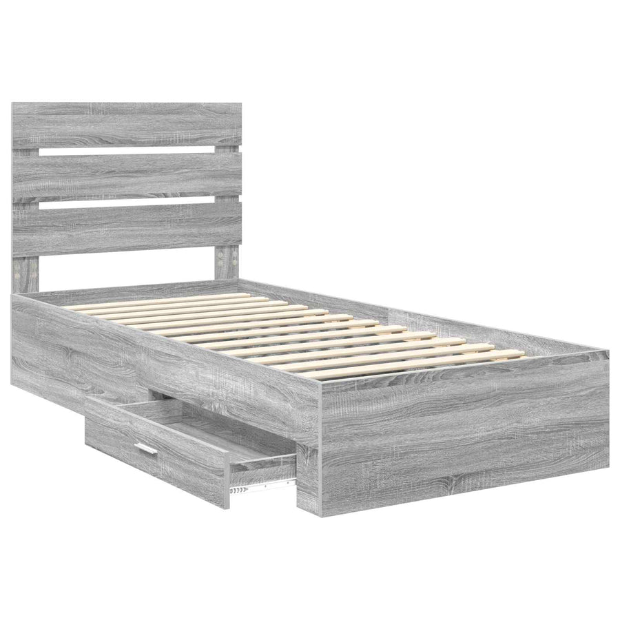 Bedframe met lade Grijs Sonoma 90 x 190 cm Bewerkt hout