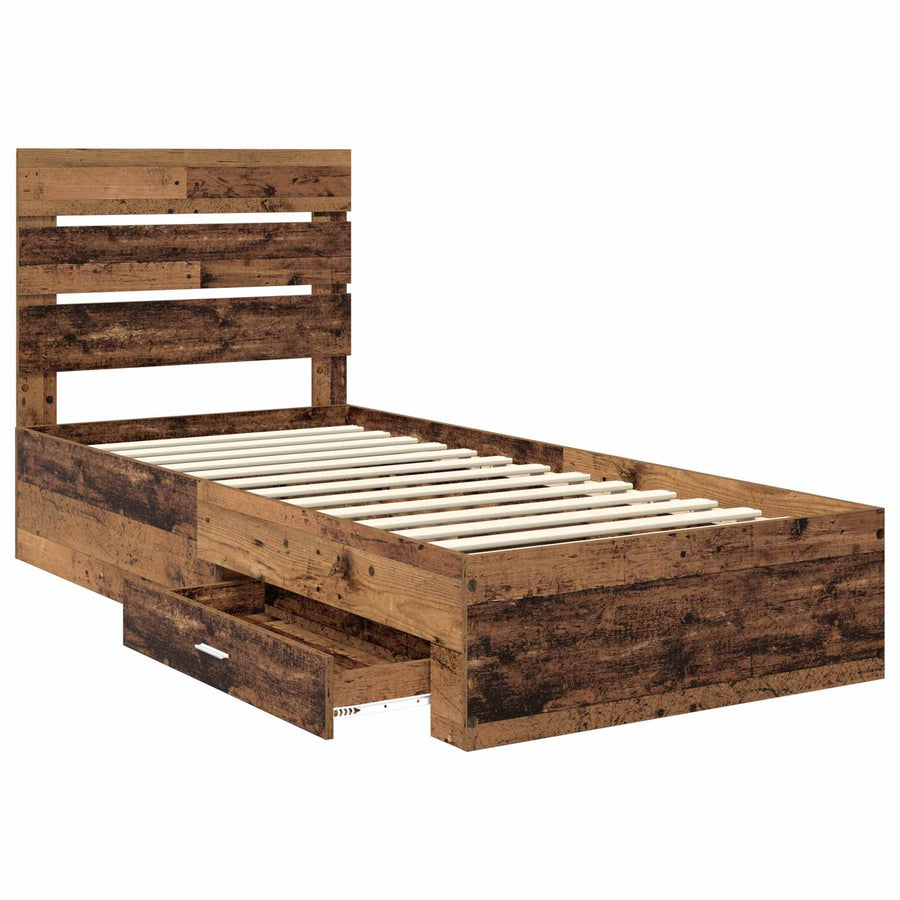 Bedframe met lade met opslag Oudhout 90 x 190 cm Bewerkt hout
