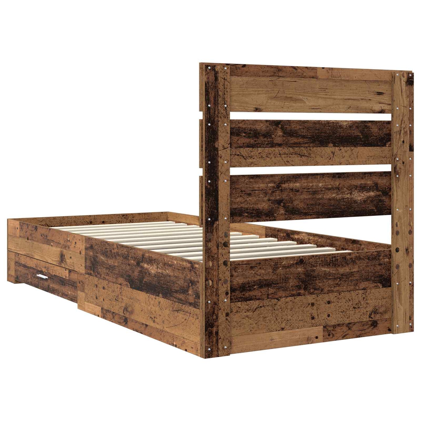 Bedframe met lade met opslag Oudhout 90 x 190 cm Bewerkt hout