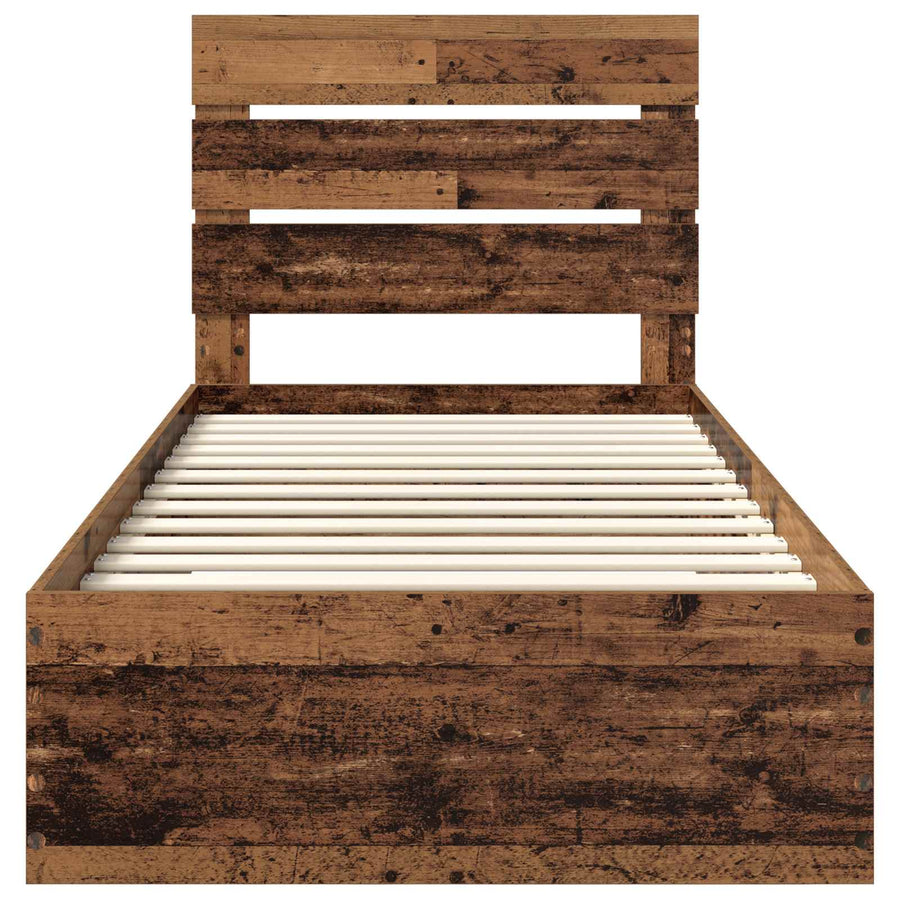 Bedframe met lade met opslag Oudhout 90 x 190 cm Bewerkt hout