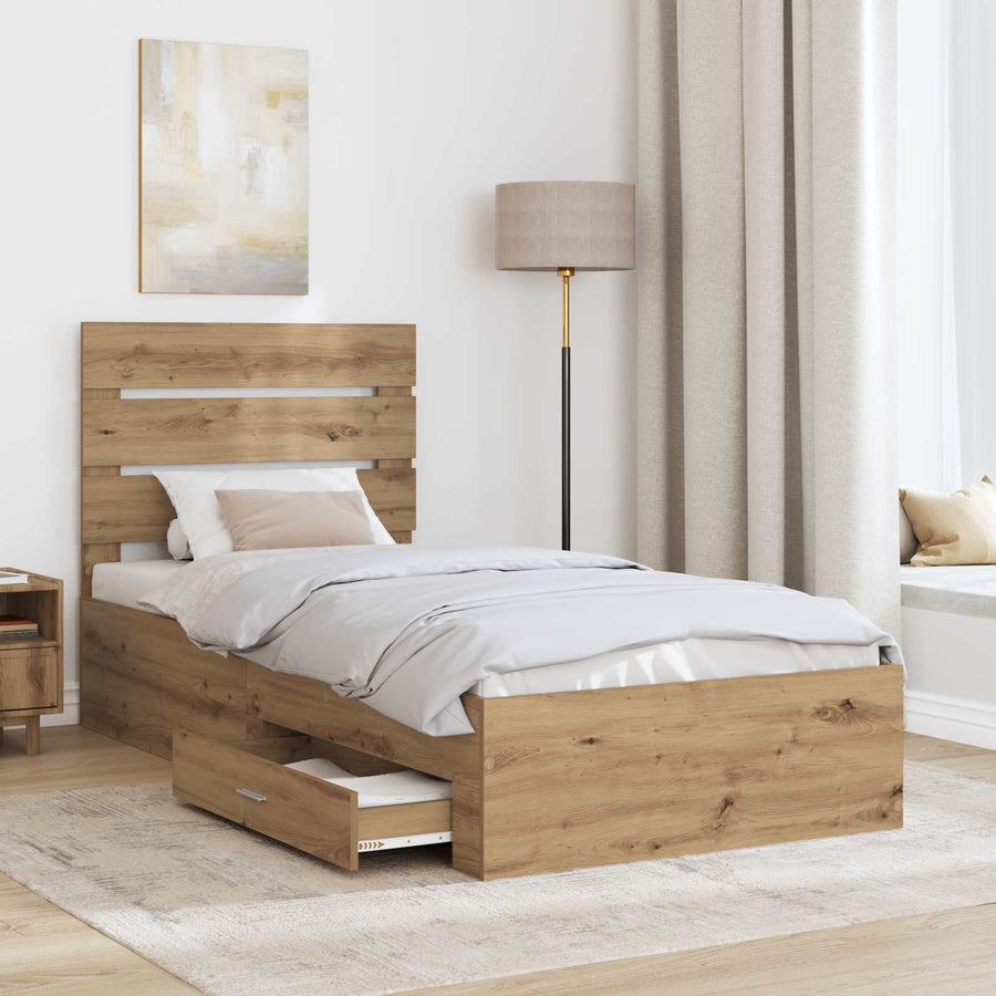 Bedframe met lade Artisan Eiken 90 x 190 cm Bewerkt hout