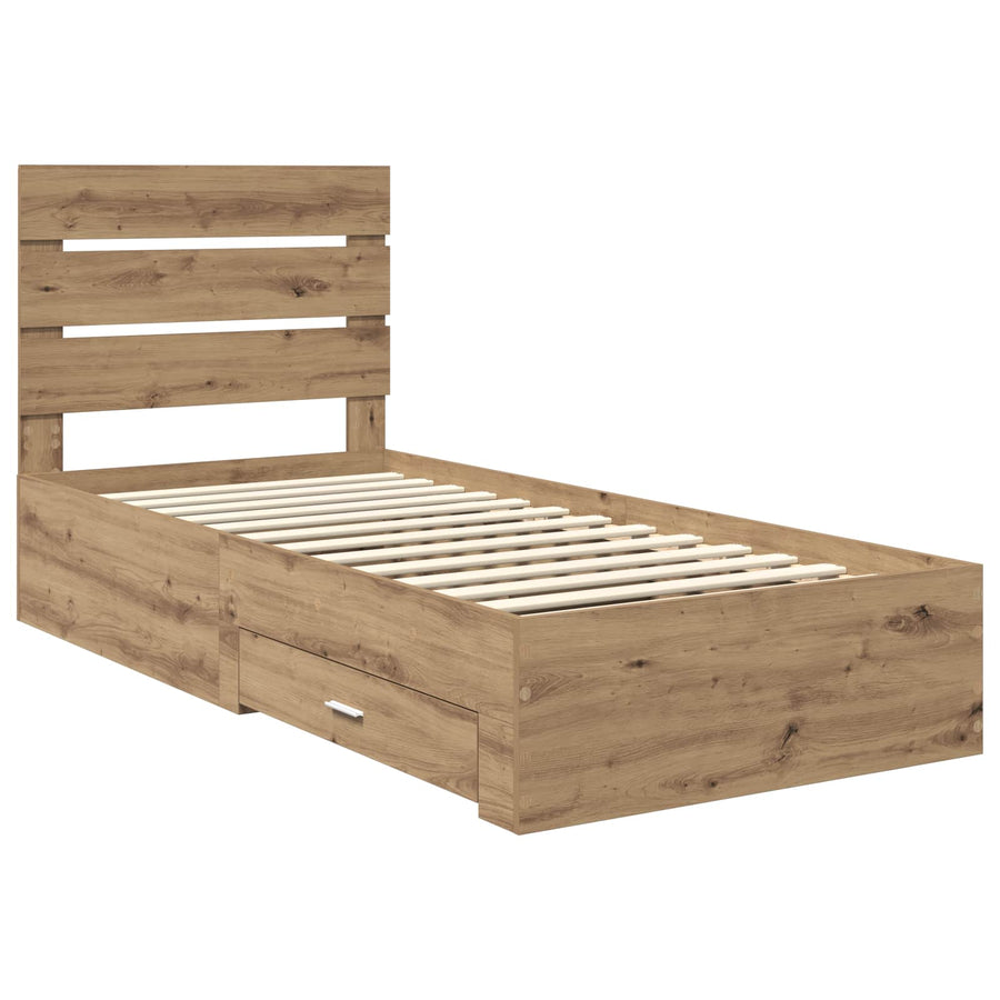 Bedframe met lade Artisan Eiken 90 x 190 cm Bewerkt hout