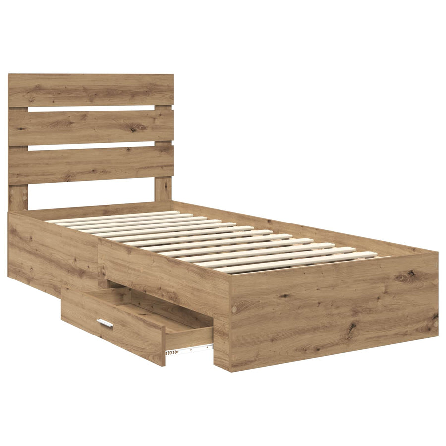 Bedframe met lade Artisan Eiken 90 x 190 cm Bewerkt hout