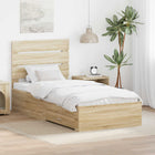 Bed Frame Sonoma Oak and Silver 75 x 190 cm Engineered wood