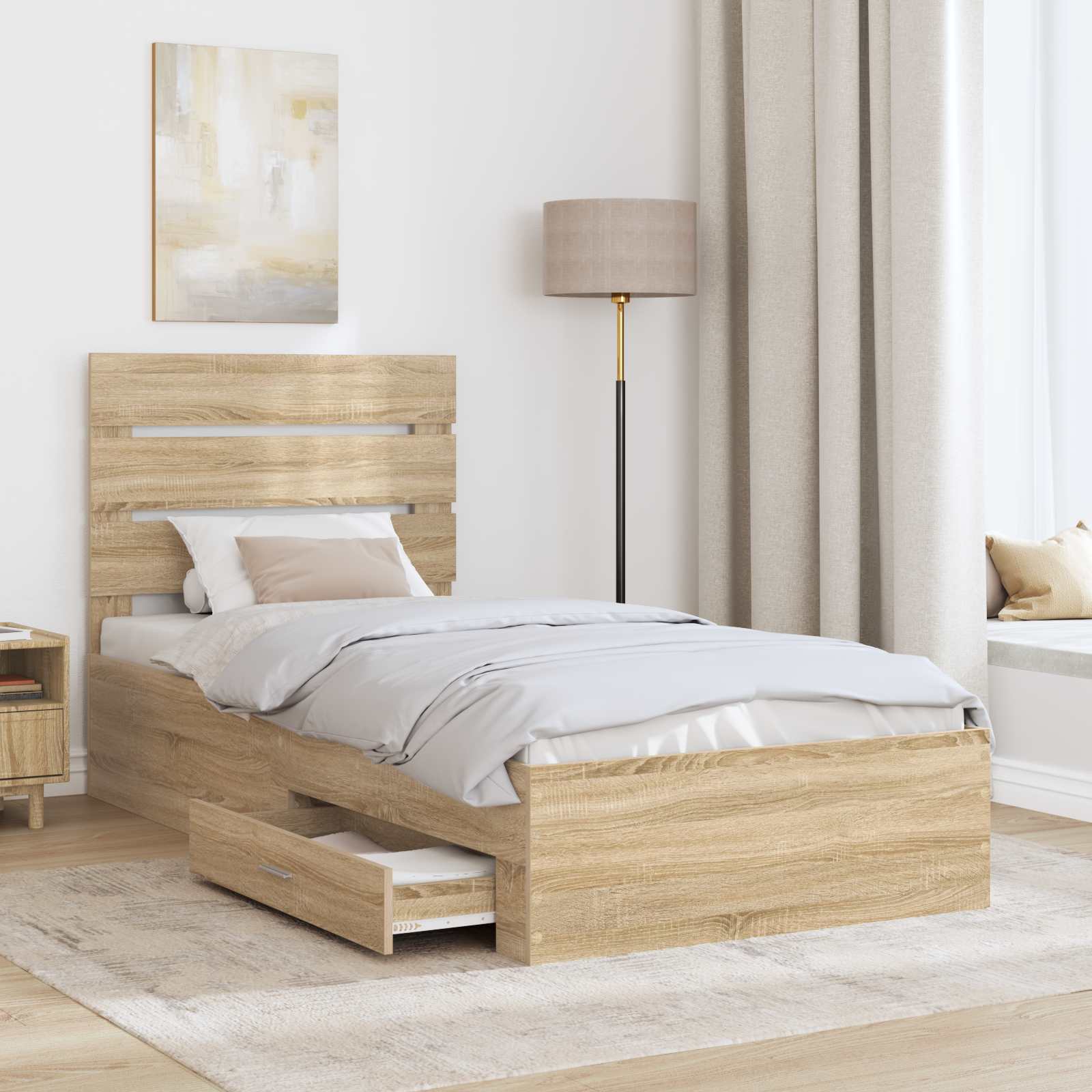 Bedframe Sonoma Eiken en Zilver 75 x 190 cm Bewerkt hout
