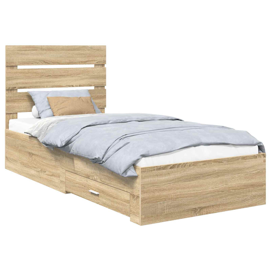 Bedframe Sonoma Eiken en Zilver 75 x 190 cm Bewerkt hout
