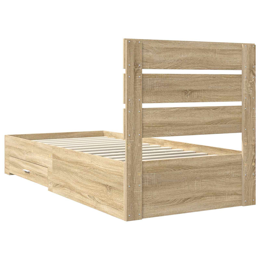 Bedframe Sonoma Eiken en Zilver 75 x 190 cm Bewerkt hout