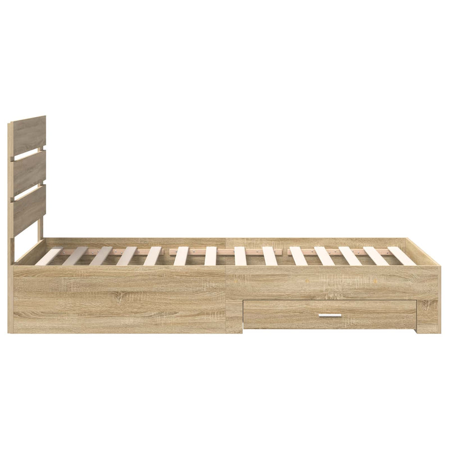Bedframe Sonoma Eiken en Zilver 75 x 190 cm Bewerkt hout