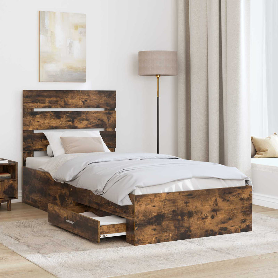 Bedframe Gerookt Eiken en Zilver 75 x 190 cm Bewerkt hout