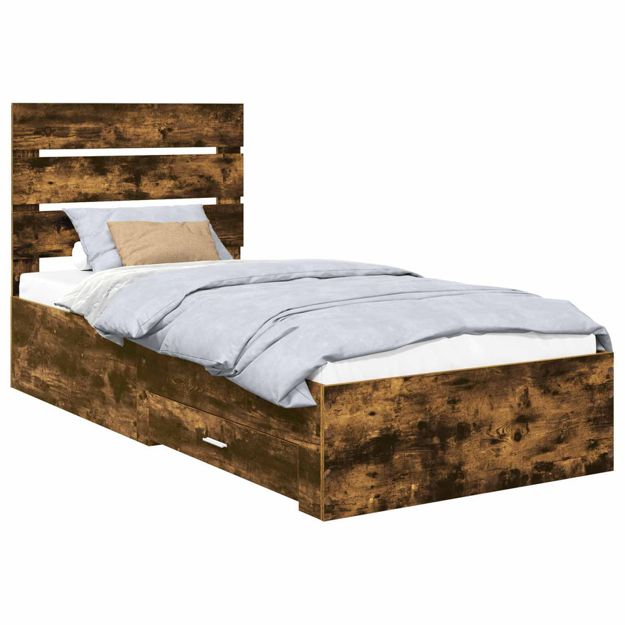 Bedframe Gerookt Eiken en Zilver 75 x 190 cm Bewerkt hout
