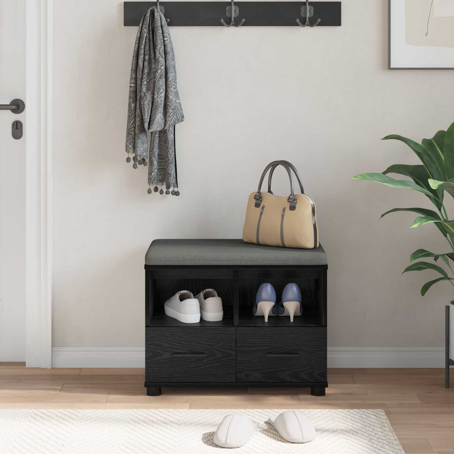 Halbank met kussen met lade Zwart Eiken 60 x 38 x 46 cm