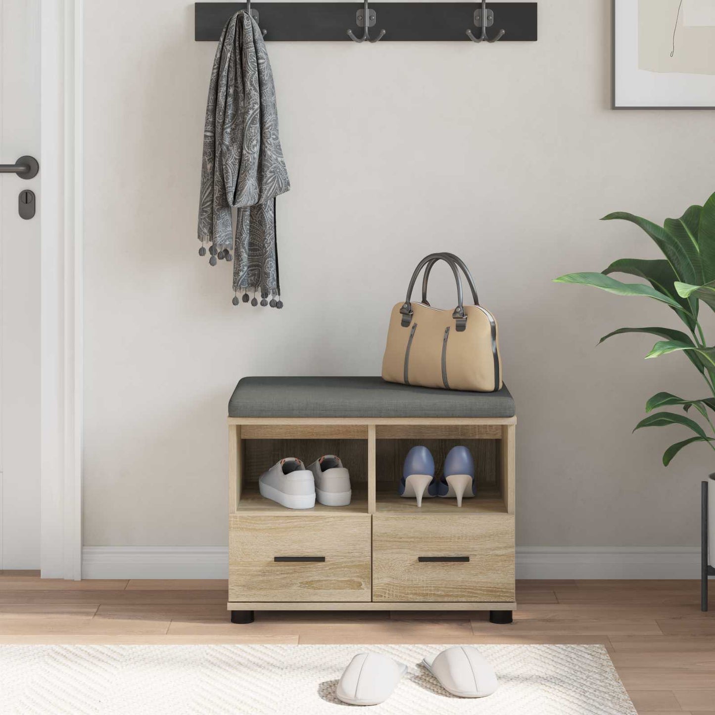 Halbank met kussen met lade Sonoma Eiken 60 x 38 x 46 cm