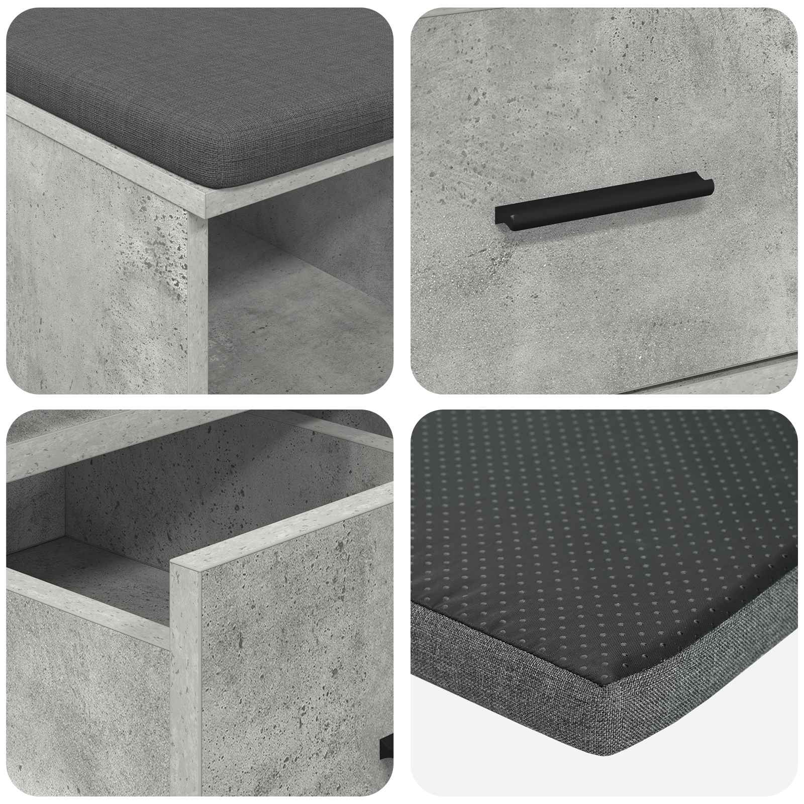 Halbank met kussen met lade Beton Grijs 60 x 38 x 46 cm